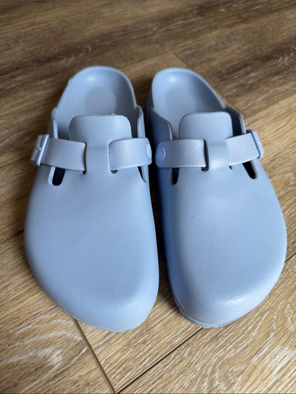 Birkenstock Light Blue Slip-On Clog with Buckle Strap Sz 9